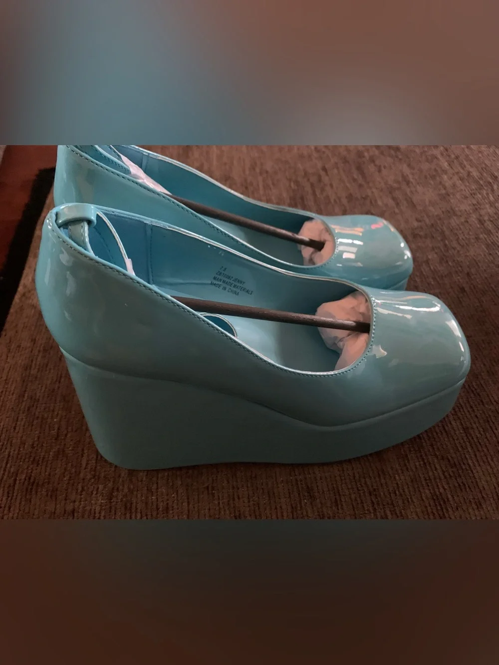 Cape Robbin Teal Platform Wedge Pumps with Ankle Strap